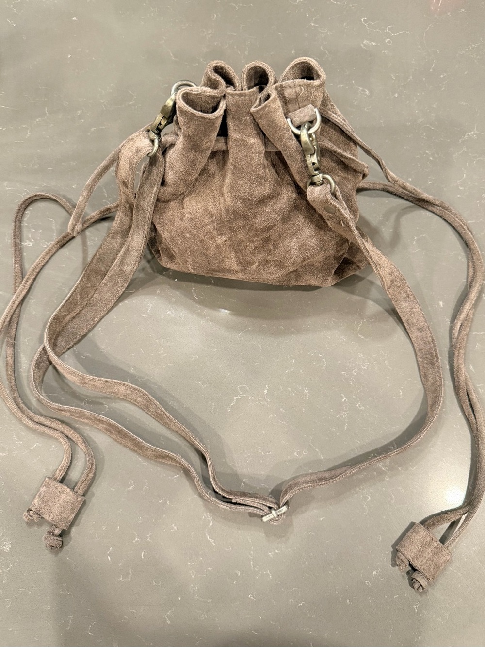 Free People Taupe Suede Drawstring Crossbody - Picture 4 of 7